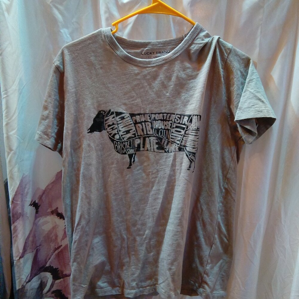 Lucky brand beef cow grey shirt mens Small